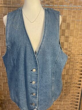 Apache Denim Button Front Vest with Silver Stud Detail
